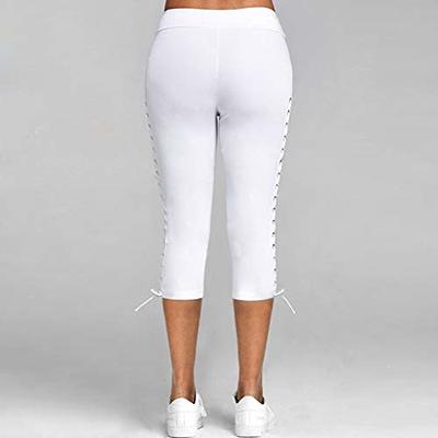 High Waisted Capri Leggings for Women, Lace Up Casual Capris Tummy