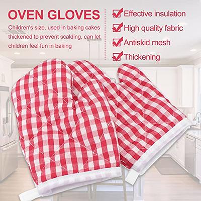 12 Pcs Kids Oven Mitts Children Heat Resistant Kitchen Mitts Checkered  Kitchen Oven Gloves Kids Kitchen Mittens for Safe Cooking Baking Microwave