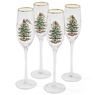 Set of 2 Stemmed Christmas Tree Design Wine Glasses - Hand Painted 14 oz  Decorated Christmas Tree Glasses - Perfect for Wine, Champagne, Holiday