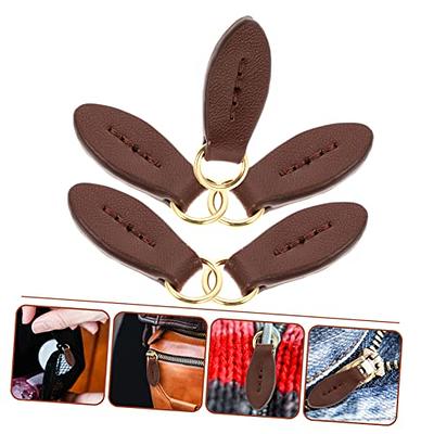 6 pcs Leather Zipper Pull Zipper Tags Fixer Pull Replacement Zipper Heads  for Luggage Handbags Bags Purse Jacket Repair Supplies Brown 