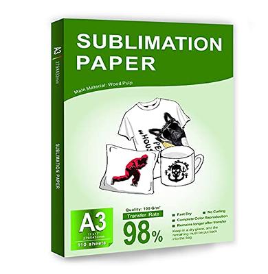 A-sub Sublimation Paper 8.5x11 inch 110 Sheets for Any Inkjet Printer which Match Sublimation Ink 125g, White