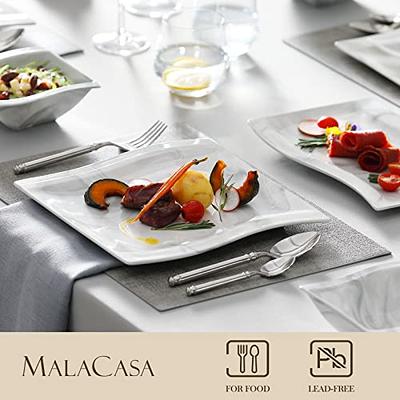 MALACASA Dish Set for 4, 20-Piece Gray White Square Dinnerware Set