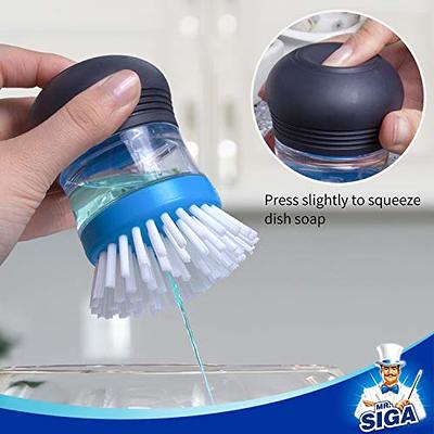 MR.SIGA Dish Brush with Non Slip Handle Built-in Scraper, Scrub