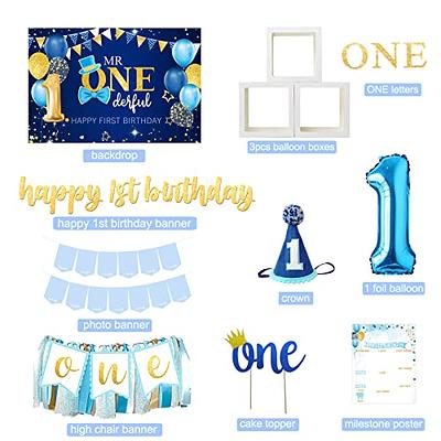  Baby Boy 1st Birthday Decorations Supplies, 1st Birthday Boy  Decorations, Baby First Birthday Decorations for Boy, First Birthday  Balloon Boxes, Backdrop, High Chair Banner, Crown, Photo Banner : Toys &  Games