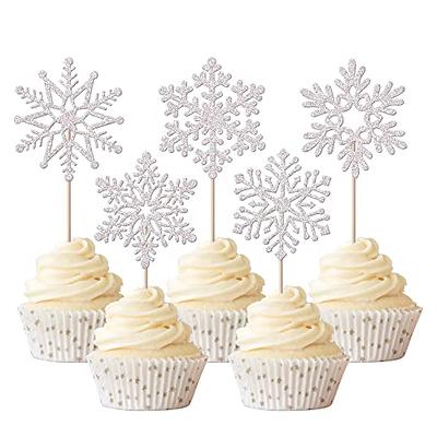 50 PCS White Edible Cupcake Toppers Snowflake Cake Toppers Snowflake  Cupcake Decorations for Winter Frozen Snowflake Theme Christmas Baby Shower