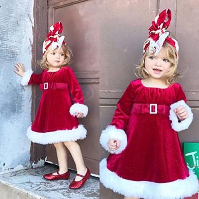 Girls Christmas Santa Claus Dress Red Velvet Hooded Costume Party Outfit -  Walmart.com