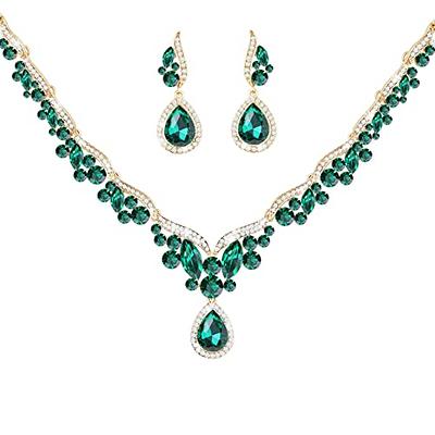 Greenwich Solitaire Emerald & Diamond Necklace and Earrings Set in 14k