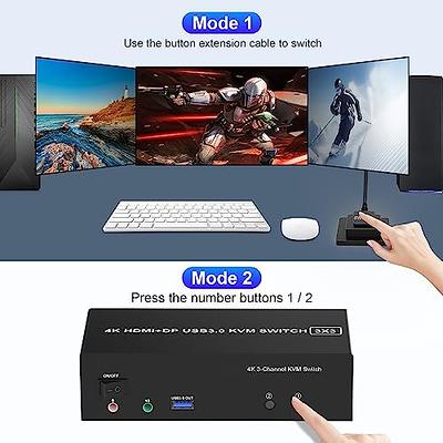 SGEYR USB 3.0 Switch USB Switcher 2 Computers Sharing 4 USB Devices USB  Metal KVM Switch for Printer, Keyboard switches, Scanner PCs with  One-Button