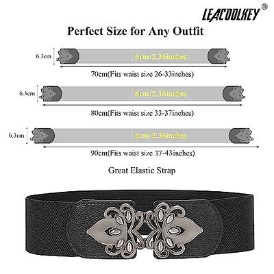 LEACOOLKEY 2/3/4 Pack Women Vintage Wide Waist Belt for Dress, Elastic  Cinch Belt with Retro Interlocking Buckle at  Women’s Clothing store