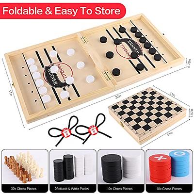 Juegoal 4-in-1 Wooden Fast Sling Puck Set for Kids and Adults, Chess,  Checkers, Tic Tac Toe Games, Travel Portable Folding Tabletop Chess Board  Game