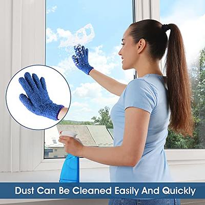 1 pair Microfiber Dusting Cleaning Gloves for Washable Mittens Kitchen  House Cars Trucks Mirrors Lamps Blinds Auto, Blue