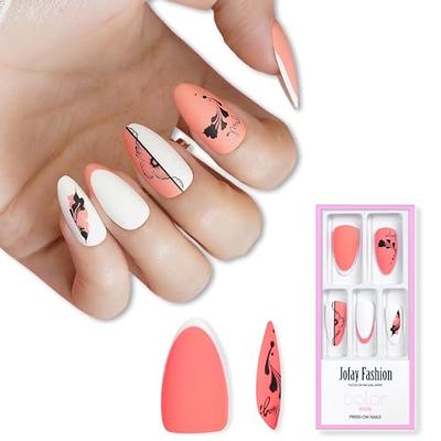 24 Pcs Acrylic Press on Nails Short | Medium, Glue on Nails for Women, Fake  Nails with Glue for Women and Girls (C)