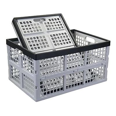 28L-Black Plastic Storage Crates, Pack Of 2 Collapsible Plastic Crates Bins  Basket, Stackable Plastic Storage Boxes Container With Lid For Car Home