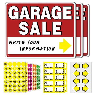 5Pcs Garage Sale Sign Kits, 14 x 10 Double-Sided Garage Sale Sign,Garage  Sale Pricing Stickers,Directional Arrows & Fluorescent Neon Stickers, Yard  Garage Sale Supplies,WEATHER-PROOF - Yahoo Shopping