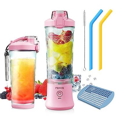 Personal Mini Blender Smoothie Maker, Portable Juicer Cup, Rechargeable Power Mixer for Fruit and Vegetable, Travel Juicer Bottle, Pink