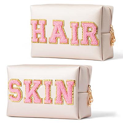 Chenille Letter Clear Makeup Bags Skin Pouch Preppy Patch Makeup