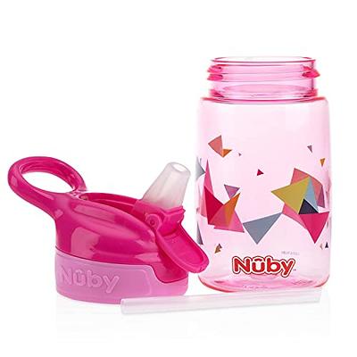 Nuby Flip-it Kids On-The-Go Printed Water Bottle with Bite Proof Hard Straw  - 12oz / 360 ml, 18+ Months, 2 pk Prints May Vary 