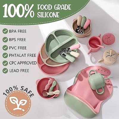 16 Pcs Baby Led Weaning Supplies Silicone Baby Feeding Set Baby Plates with  Suction Baby Utensils with Divided Adjustable Bib Bowl Cutlery Snack Cup