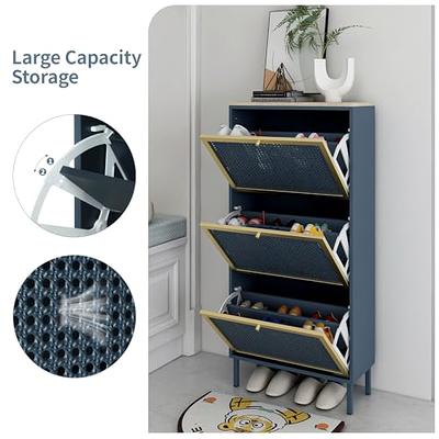 3 Metal Door Shoe Rack, Freestanding Modern Shoe Storage Cabinet, Metal  rattan, for Entryway