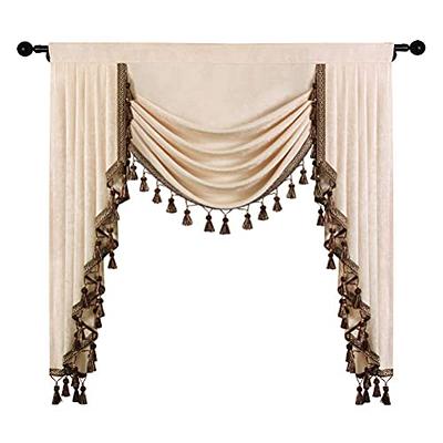 ELKCA Beige Thick Chenille Waterfall Valance for Living Room