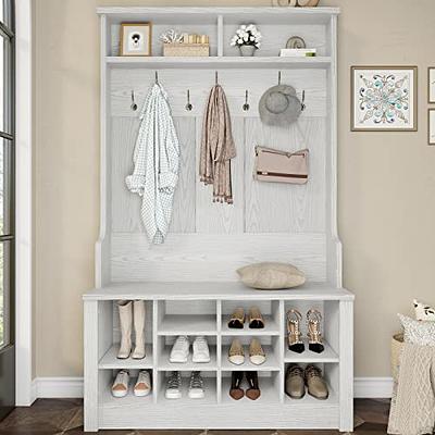 Entryway hall tree with coat rack 4 hooks and storage bench shoe cabinet  white - Yahoo Shopping