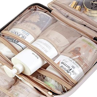 NISHEL Double Layer Travel Makeup Bag Women, Large Cosmetic Case, Organizer  for Travel-Size Accessories Bottles, Brushes, Conditioner, and Skin Care