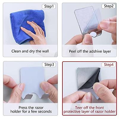 Razor Holder Shaver Hook Hanger Stand for Shower (2 Pack) Self Adhesive  Stainless Steel Heavy Duty Utility Storage Hook, Bathroom Kitchen Organizer  for Plug Robe Towel Loofah Bathrobe Coat