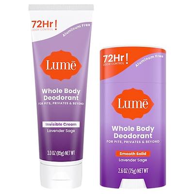 Lume Whole Body Deodorant - Invisible Cream and Solid - 72 Hour Odor Control  - Aluminum Free, Baking Soda Free, Skin Safe - 3.0 Ounce Cream and 2.6  Ounce Solid Bundle (Lavender Sage) - Yahoo Shopping