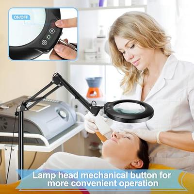 Veemagni 10X Magnifying Glass with Light with Clamp, 5 Color Modes Stepless  Dimmable, Adjustable Swing Arm LED Lighted Desk Lamp, Hands Free Magnifier