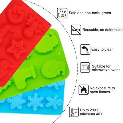 Christmas Festive Ice Cube Tray Set / Festive Red and Green Holiday Shaped Ice  Cube Trays / Snowman, Bells & Christmas Tree Plastic Mold 