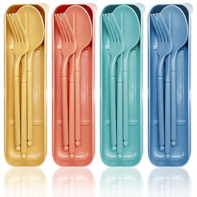 2 Sets Reusable Utensil Set with Case, Portable Camping Fork Knife Spoon  Set, Wheat Straw Travel Utensils for Lunch Box, for School Work Lunch or  Daily Use (Yellow, Orange) 