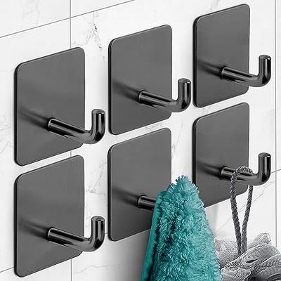 Self Adhesive Hooks, Sticky Hooks for Hanging Heavy Duty Adhesive Towel  Hooks Waterproof Wall Hooks for Bathroom Black Stick on Shower Hooks No