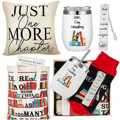 Tioncy 5 Pcs Book Lovers Gifts for Book Lovers Includes Tote Bag 12oz Wine  Tumbler Pillow Case Socks Bookmark Christmas Appreciation Gift for Readers