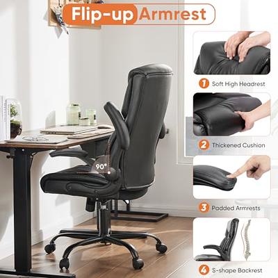 NEO CHAIR Office Chair Adjustable Desk Chair Mid Back Executive Desk  Comfortable PU Leather Chair Ergonomic Gaming Chair Back Support Home  Computer Desk with Flip-up Armrest Swivel Wheels (Jet Black) 