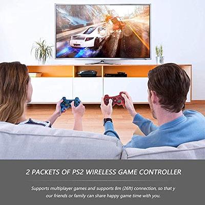 Wireless Controller for PS2,Built-in Dual Vibration 2.4G Gamepad Joystick  Compatible for Playstation 2,with Wireless Receivers (2PACK, Clear Green  and