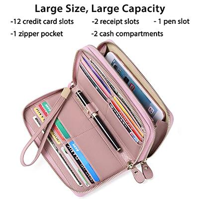 SENDEFN Leather Women Wallet RFID Blocking Zipper Around Phone Holder  Clutch Wristlet Large Capacity