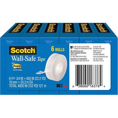 Scotch Wall-Safe Tape, 1 Core, 0.75 x 66.66 ft, Clear, 6/Pack