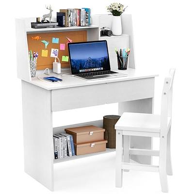 Balanbo Kid's Desk Kid's Table and Chair Set with Drawers and Bookshelf Wooden Kid's Media Desk Student Learning Computer Workstation and Writing