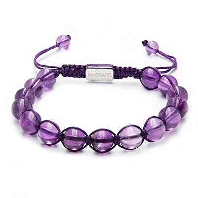 Abiral - 4mm - Amethyst Beaded Stretchy Bracelet with Gold Cube Beads