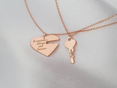 Couples Necklace Lock Key Heart pendant Always Forever for Boyfriend  Girlfriend Couple Necklaces Set of 2