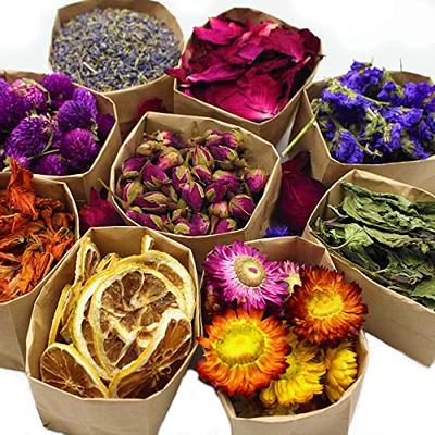  9 Bags Organic Dried Flowers-Perfect for Candle Soap Making,Tea,Baking,Sachets  & Fresh Fragrance, Lemon,Lavender,Pink Rose,Jasmine, 0.3oz/Bag