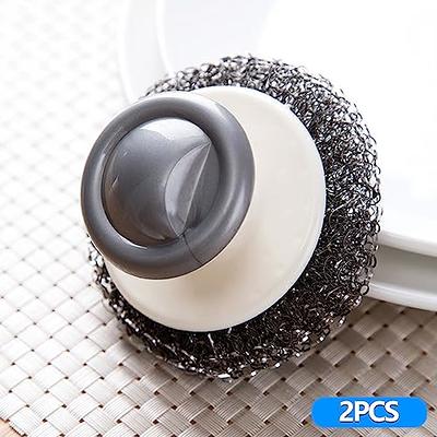 Stainless Steel Wool Scrubber with Handle,Heavy Duty Dish Scrubber Cleaning  Cleaning Brush for Pots, Pans, Grills, Sink(2P)