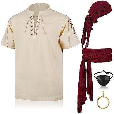 Mens Pirate Medieval Shirt Long Sleeves Adult Pirate Top Viking