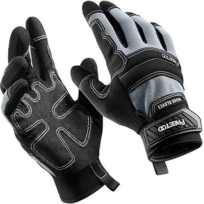 FREETOO Men's Large Black-Grey Protective Work Gloves with Padded