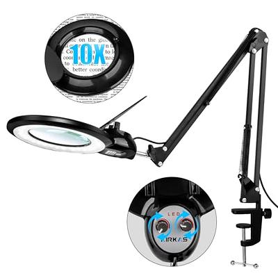 HITTI 10X Magnifying Glass with Light and Stand, 2-in-1 LED Lighted  Magnifier Large Base & Clamp, 3 Color Modes Stepless Dimmable Magnifying  Lamp