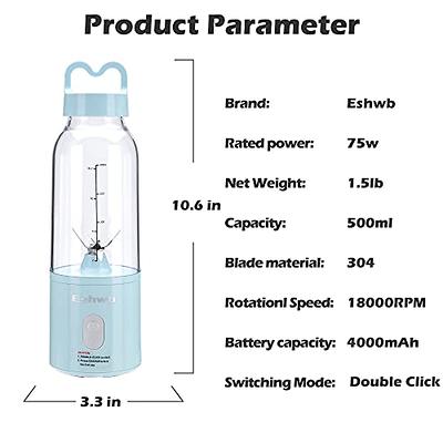 V-Shock Mini Cordless Portable Personal Blender for Shakes and Smoothies,  USB Rechargeable, 16 oz. Jar with Leakproof Travel Lid, 6 Stainless Steel  Blades - Blue 