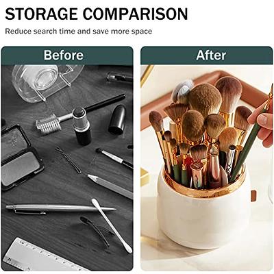 Makeup Brush Holder, Dustproof 360 Rotating Cosmetics Make up Brush  Organizer Storage with Lid for Vanity and Bathroom 