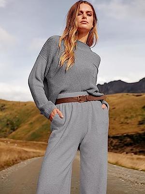 Womens 2 Piece Outfits Lounge Matching Set for Women Long Sleeve Oversized  Top and Wide Leg Pants Comfy Sweatsuits