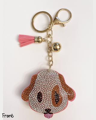 Bling Rhinestone Corgi Dog Puffy Tassel Keychain Purse Charm