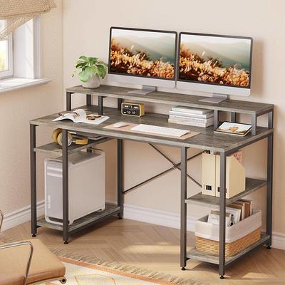 Easyfashion Industrial Computer Desk with Monitor Stand Rustic Brown/Black